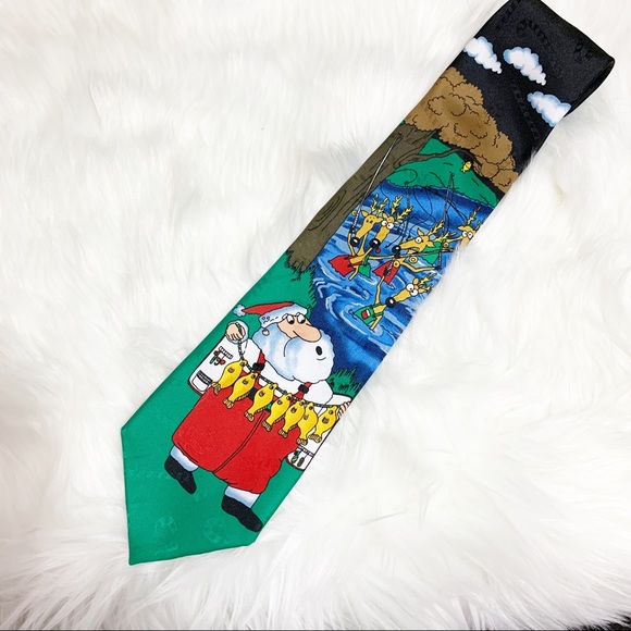 Yule Tie Greetings Santa Gone Fishing Neck Tie - Picture 3 of 5